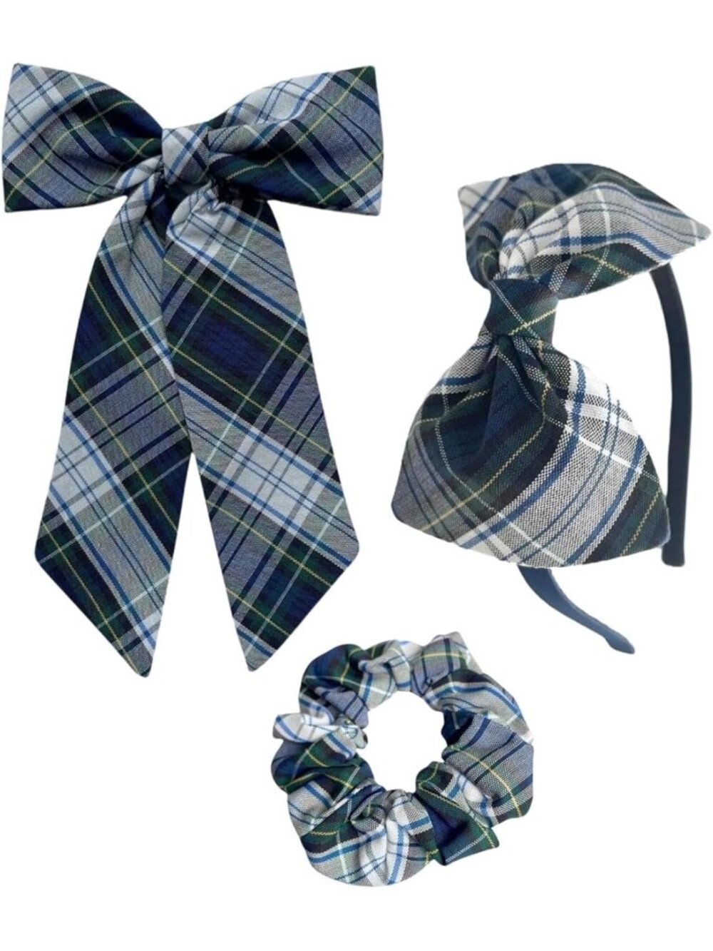 Tartan Plaid Hair Bow Set for Girls - Headband & Scrunchie, School Accessories